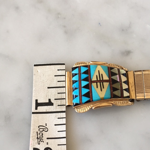 Vintage 14K Gold Native American Zuni Watch Tips Artist Signed Walley - Picture 8 of 11